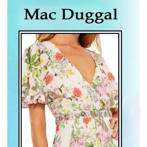 Mac Duggal Floral Chiffon Flutter Sleeve Gown Maxi sz 16 New with tag